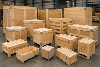 Custom wooden boxes and export crates manufactured in Pakistan for industrial packaging, machinery shipping, warehousing, and international export.