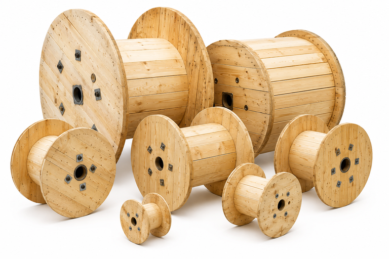 Premium wooden cable reels and cable drums in multiple sizes for power, telecom, fiber optic, and industrial cable storage and transportation.