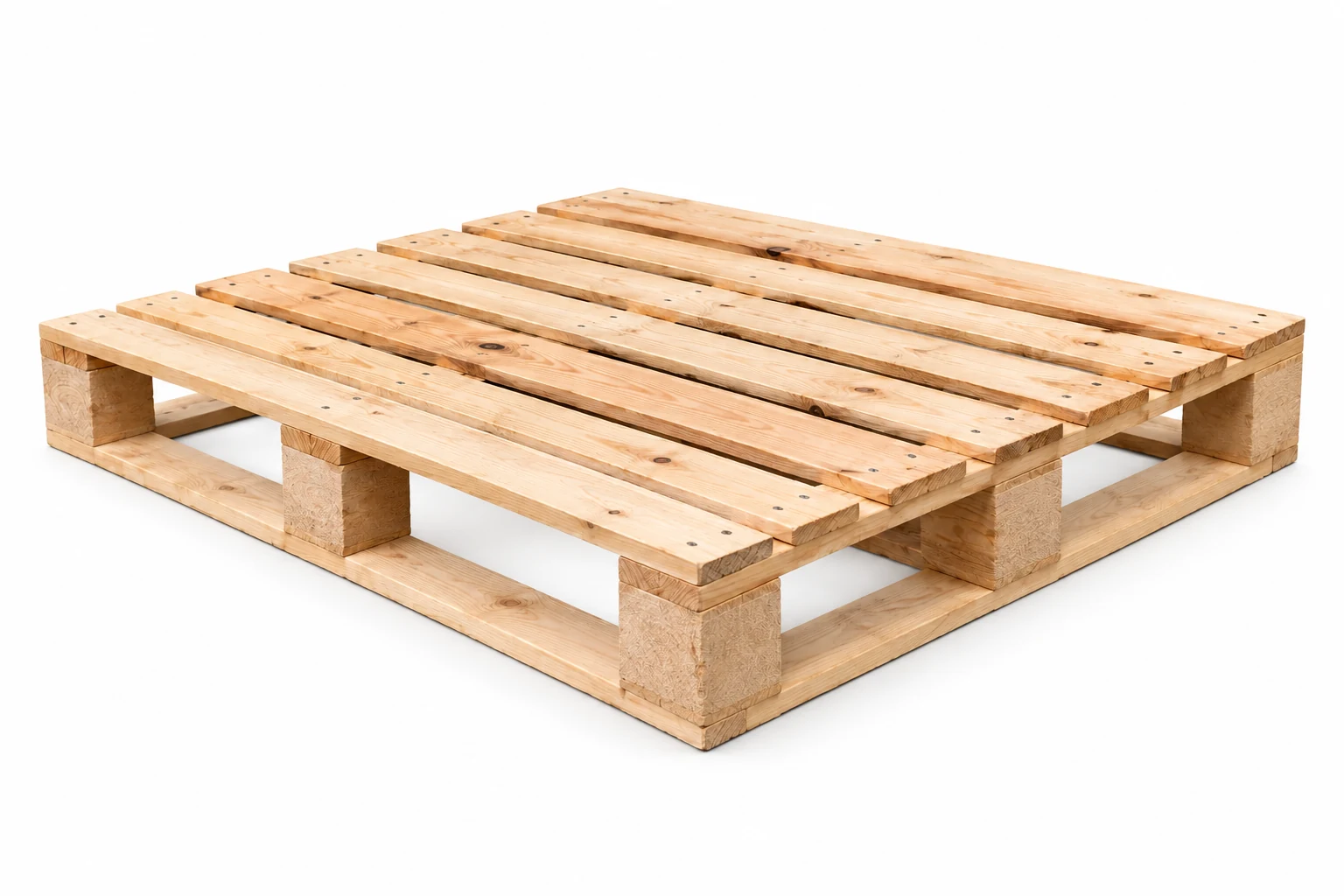 Block Wooden Pallets on a white background in a representative product illustration. Separate support blocks are visible beneath the upper deck. Noble Pallets & Packaging, Pakistan.