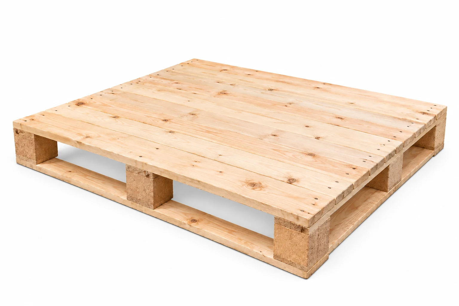 Closed-Deck Wooden Pallets on a white background in a representative product illustration. Closely arranged boards create a near-continuous top. Noble Pallets & Packaging, Pakistan.