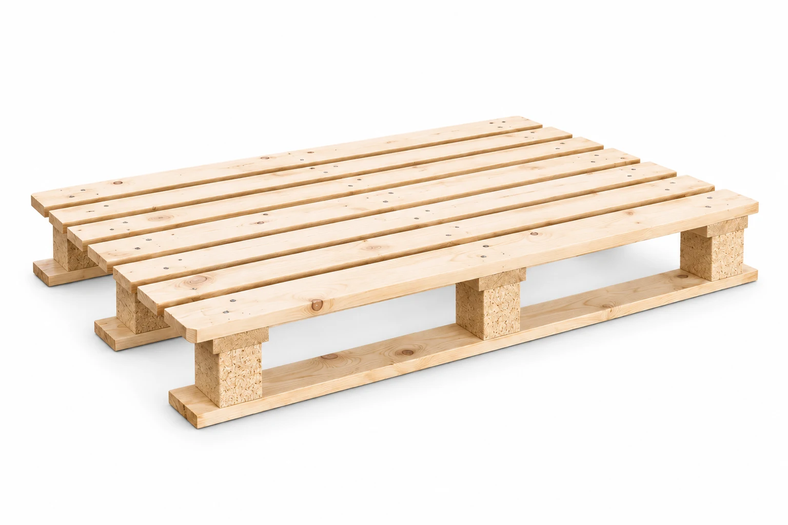 CP2 Wooden Pallet on a white background in a representative product illustration. 1200 x 800 mm reference. Three separate lower runners.