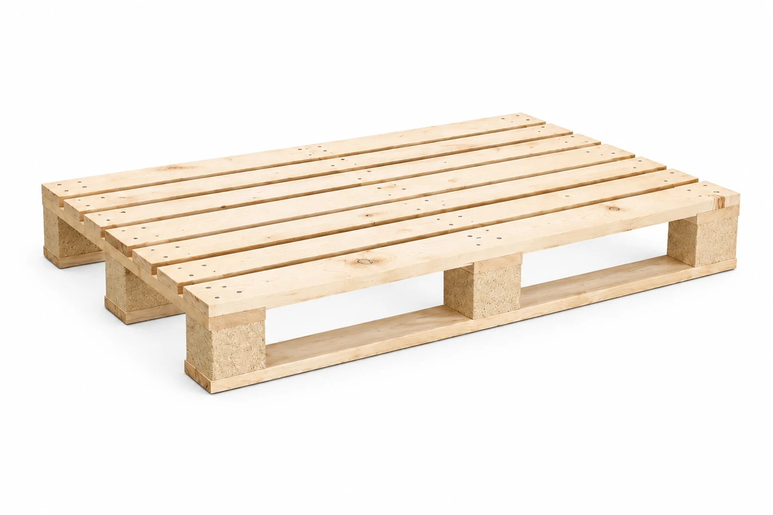 CP5 Wooden Pallet on a white background in a representative product illustration. 1140 x 760 mm reference. Three separate lower runners.