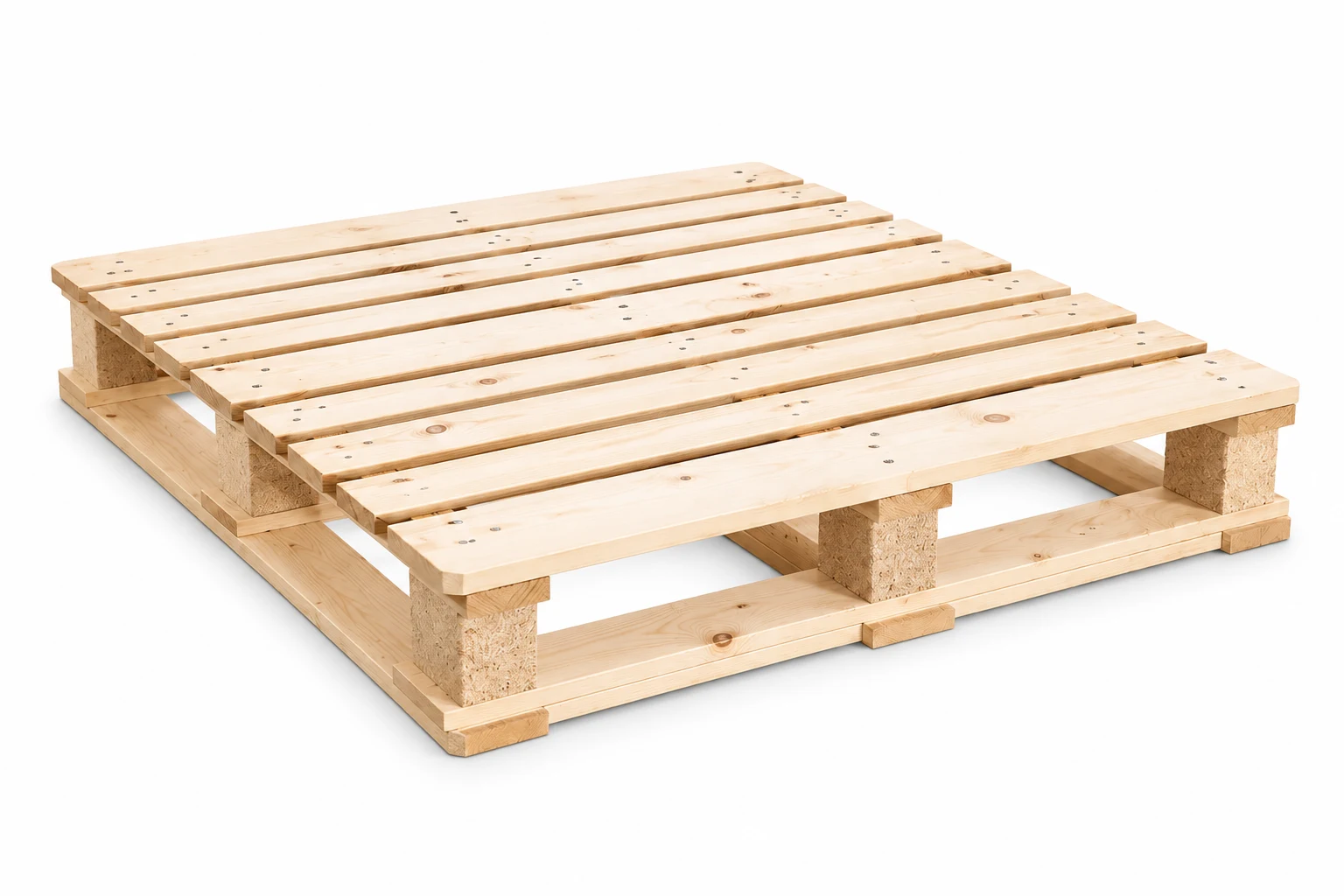 CP9 Wooden Pallet on a white background in a representative product illustration. 1140 x 1140 mm reference. Connected perimeter base; no central discharge opening.
