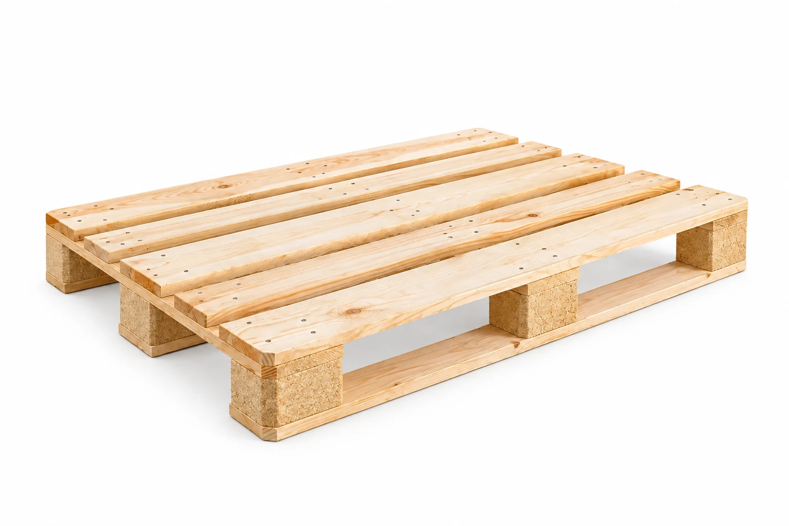 Euro-Style Wooden Pallets on a white background in a representative product illustration. 1200 x 800 mm reference; five top boards and block supports. Noble Pallets & Packaging, Pakistan.