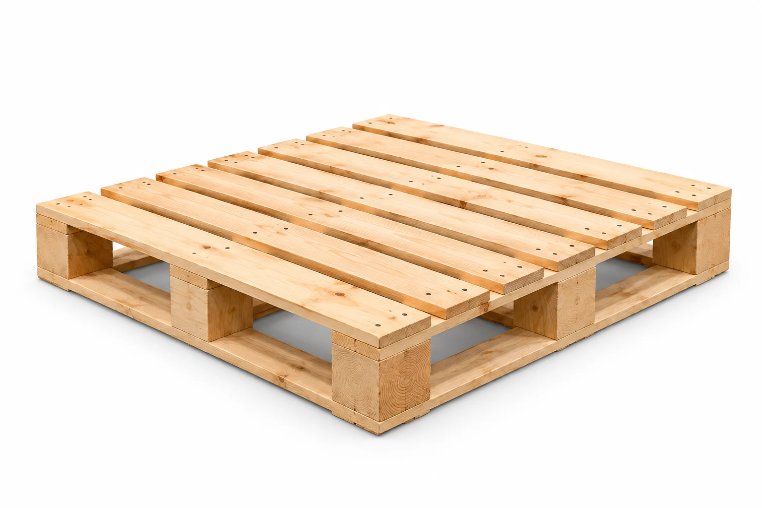Representative export wooden pallet with a clean timber construction on a white background. Noble Pallets & Packaging, Pakistan.