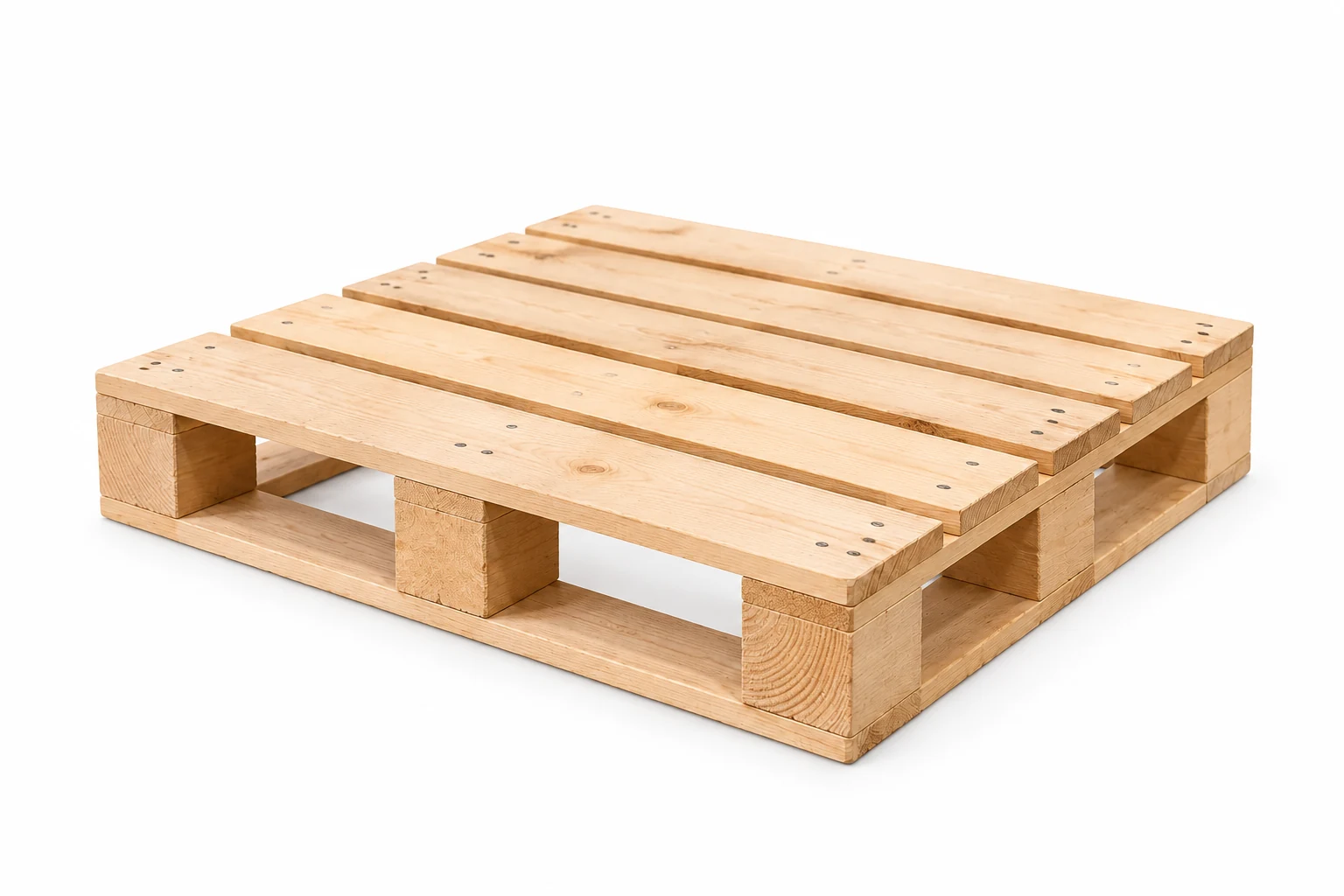 Half-Size / Display Wooden Pallets on a white background in a representative product illustration. 800 x 600 mm reference for a compact display pallet. Noble Pallets & Packaging, Pakistan.