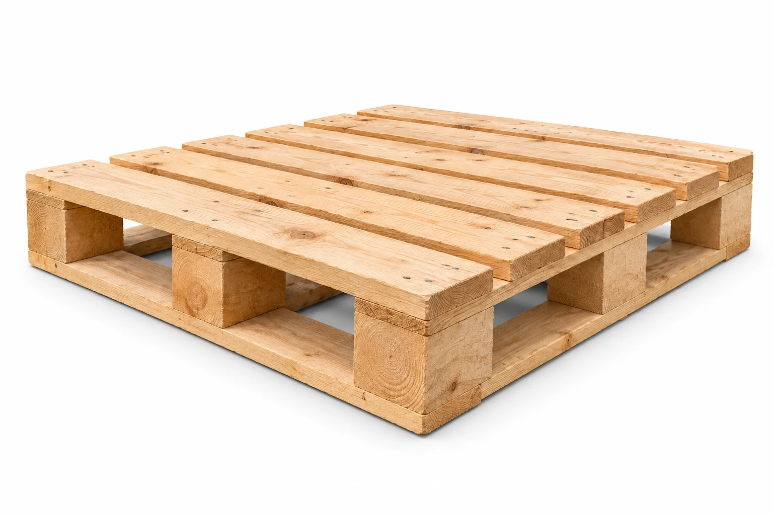 Heavy-Duty Wooden Pallets on a white background in a representative product illustration. Substantial timber components and supporting structure. Noble Pallets & Packaging, Pakistan.