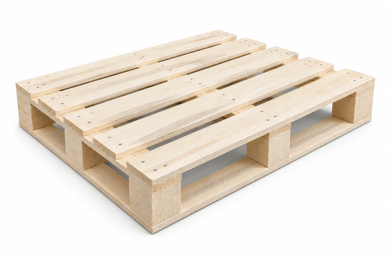 Representative poplar wooden pallet with pale fine grain on a white background. Noble Pallets & Packaging, Pakistan.