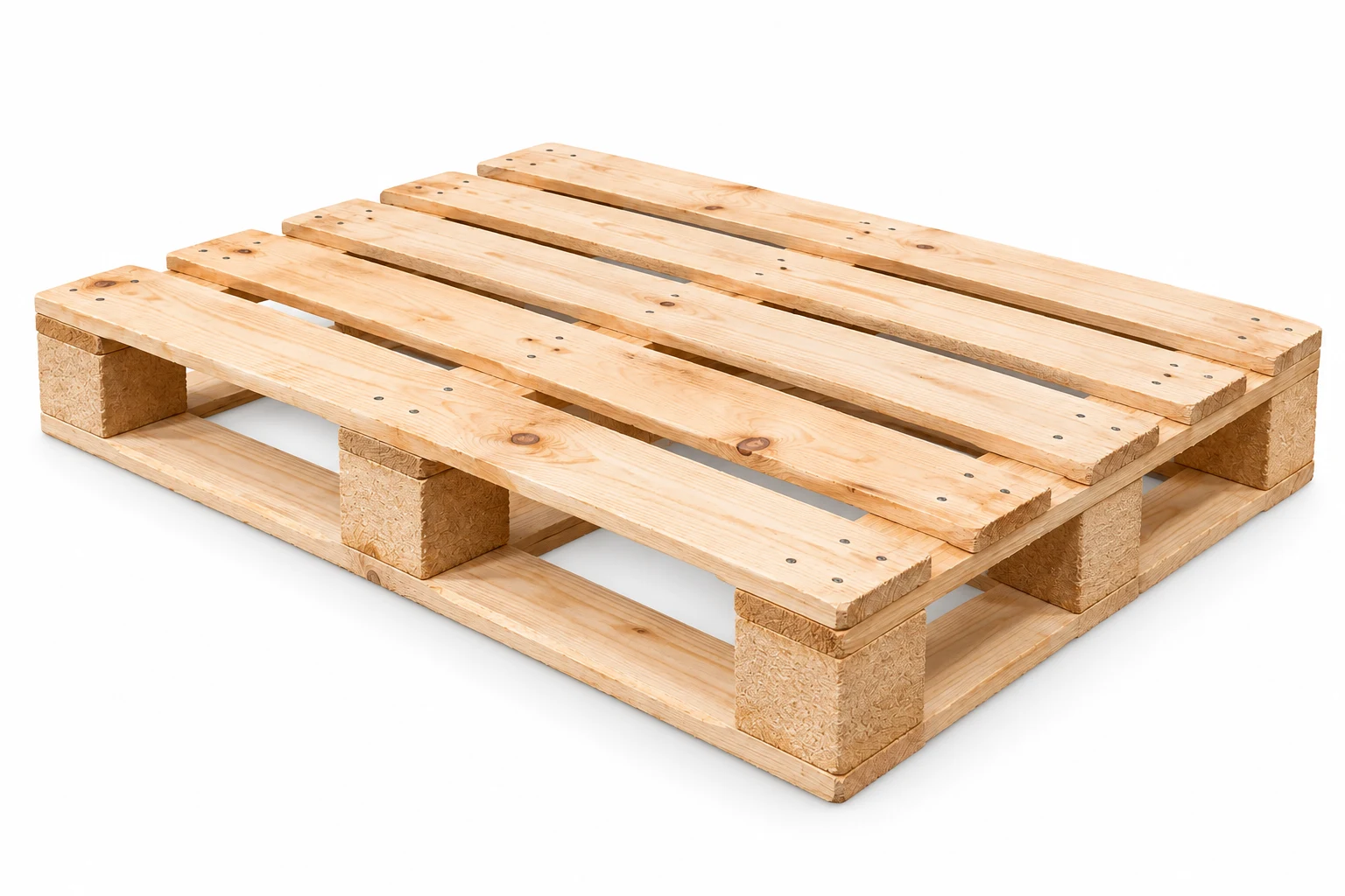 Representative rackable wooden pallet on a white background; final support and load requirements are confirmed for the order. Noble Pallets & Packaging, Pakistan.
