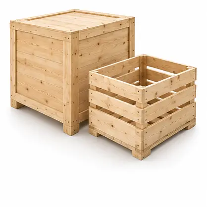 Timber box and open framed crate illustrating two wooden enclosure options