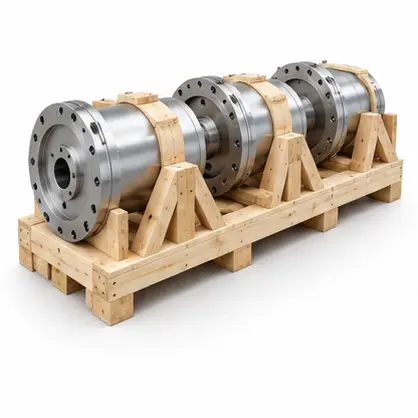 Industrial components supported and secured on a timber skid. Noble Pallets & Packaging, Pakistan.
