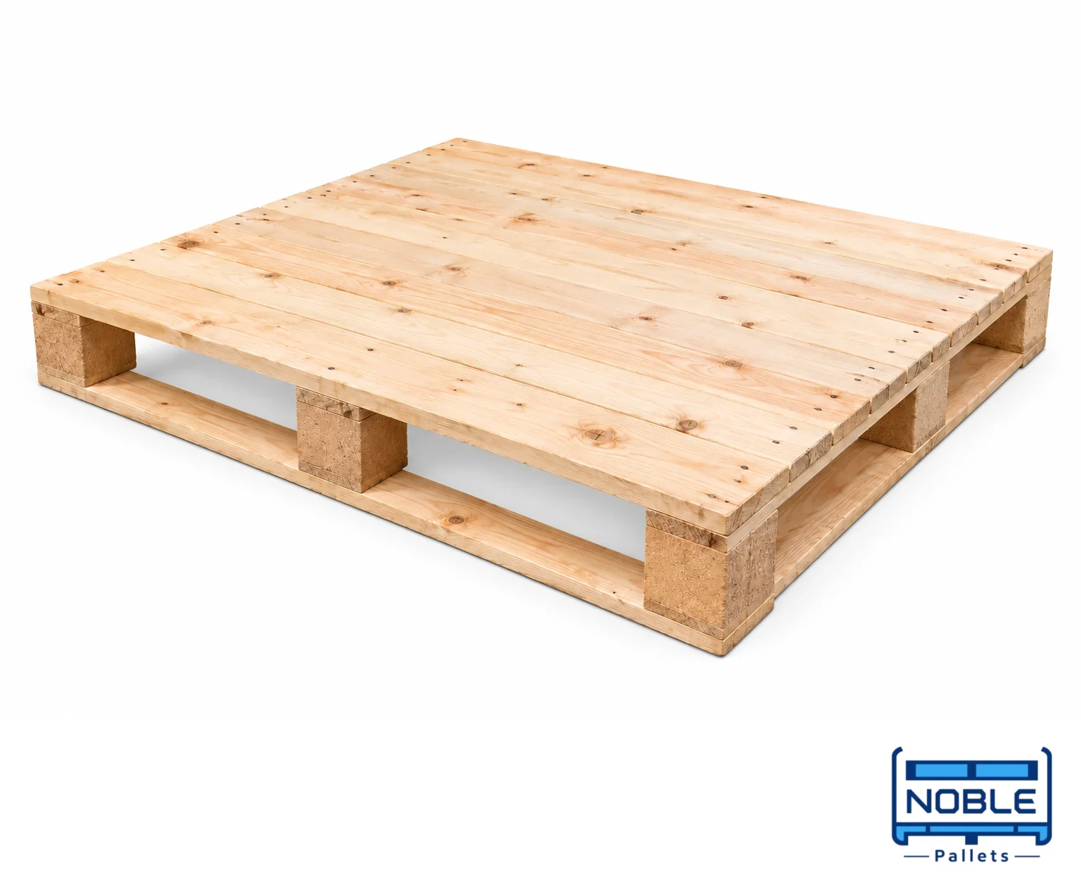 Closed-Deck Wooden Pallets on a white background in a representative product illustration. Closely arranged boards create a near-continuous top. Noble Pallets & Packaging, Pakistan.