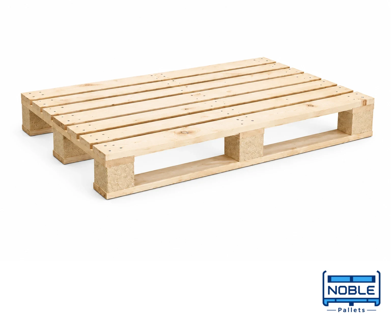 CP5 Wooden Pallet on a white background in a representative product illustration. 1140 x 760 mm reference. Three separate lower runners.