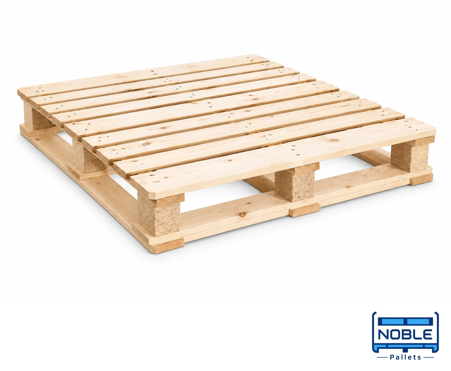 CP9 Wooden Pallet on a white background in a representative product illustration. 1140 x 1140 mm reference. Connected perimeter base; no central discharge opening.