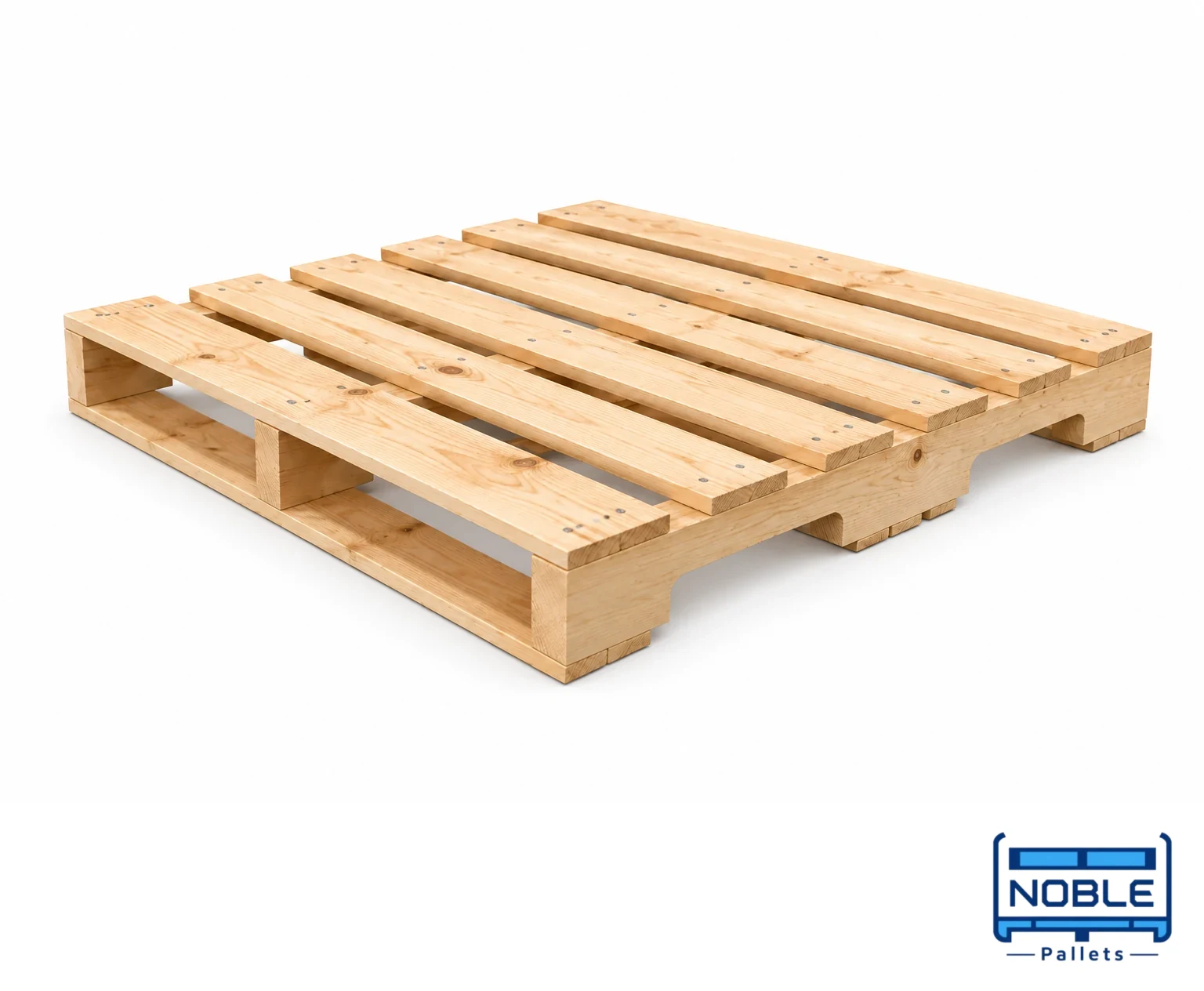 GMA Standard Wooden Pallets on a white background in a representative product illustration. 48 x 40 inch reference; notched stringer construction. Noble Pallets & Packaging, Pakistan.