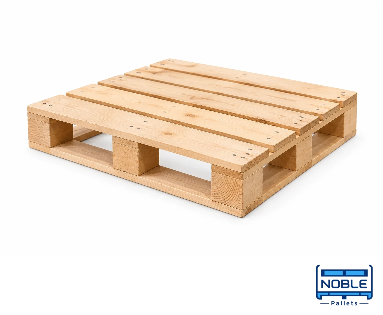 Half-Size / Display Wooden Pallets on a white background in a representative product illustration. 800 x 600 mm reference for a compact display pallet. Noble Pallets & Packaging, Pakistan.