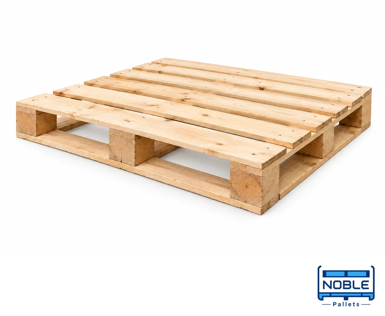Representative wooden pallet for heat-treatment enquiries on a white background; appearance alone cannot prove treatment. Noble Pallets & Packaging, Pakistan.