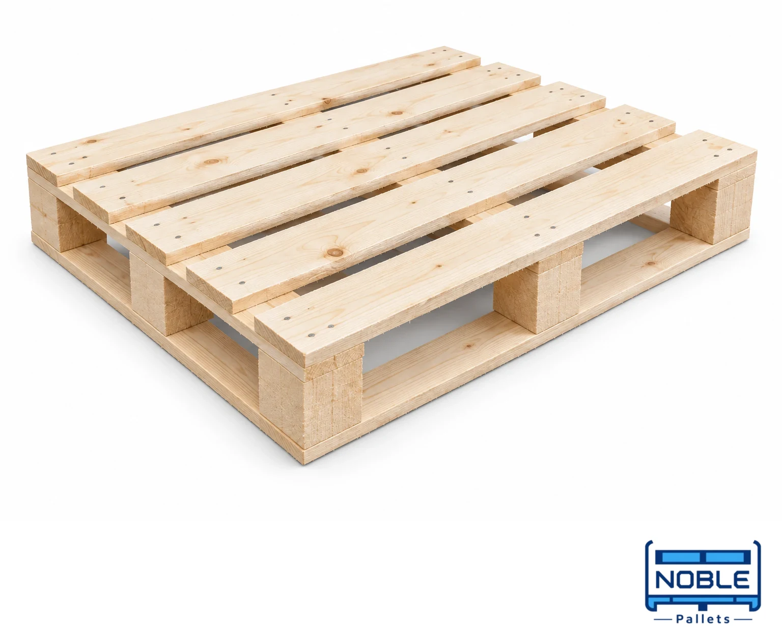 Representative partal / spruce wooden pallet with pale grain on a white background. Noble Pallets & Packaging, Pakistan.