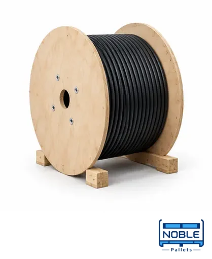 Cable wound on a reel with circular plywood flanges. Noble Pallets & Packaging, Pakistan.