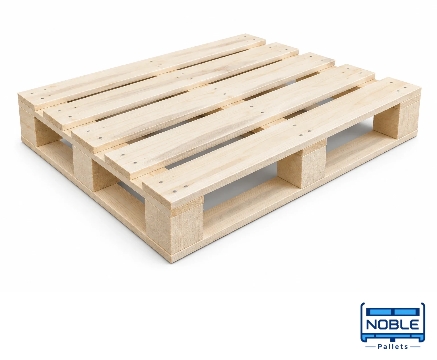 Representative poplar wooden pallet with pale fine grain on a white background. Noble Pallets & Packaging, Pakistan.