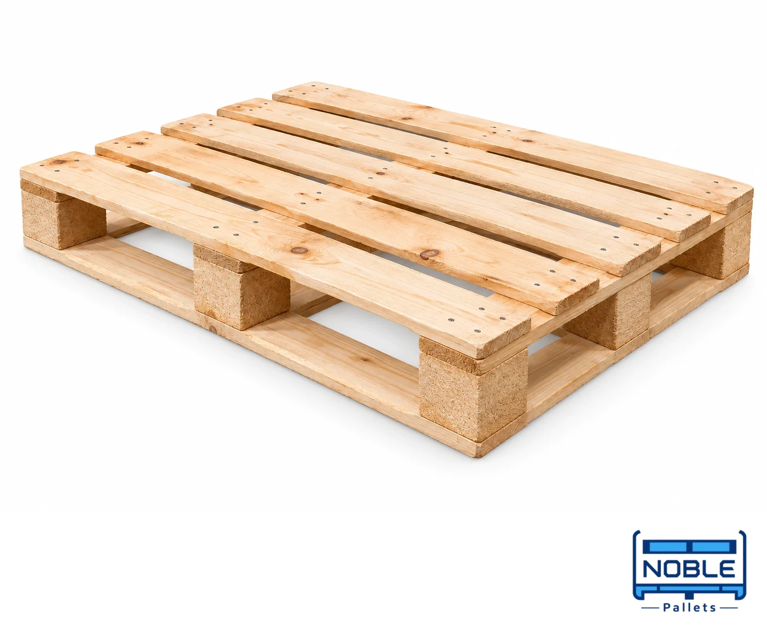 Representative rackable wooden pallet on a white background; final support and load requirements are confirmed for the order. Noble Pallets & Packaging, Pakistan.