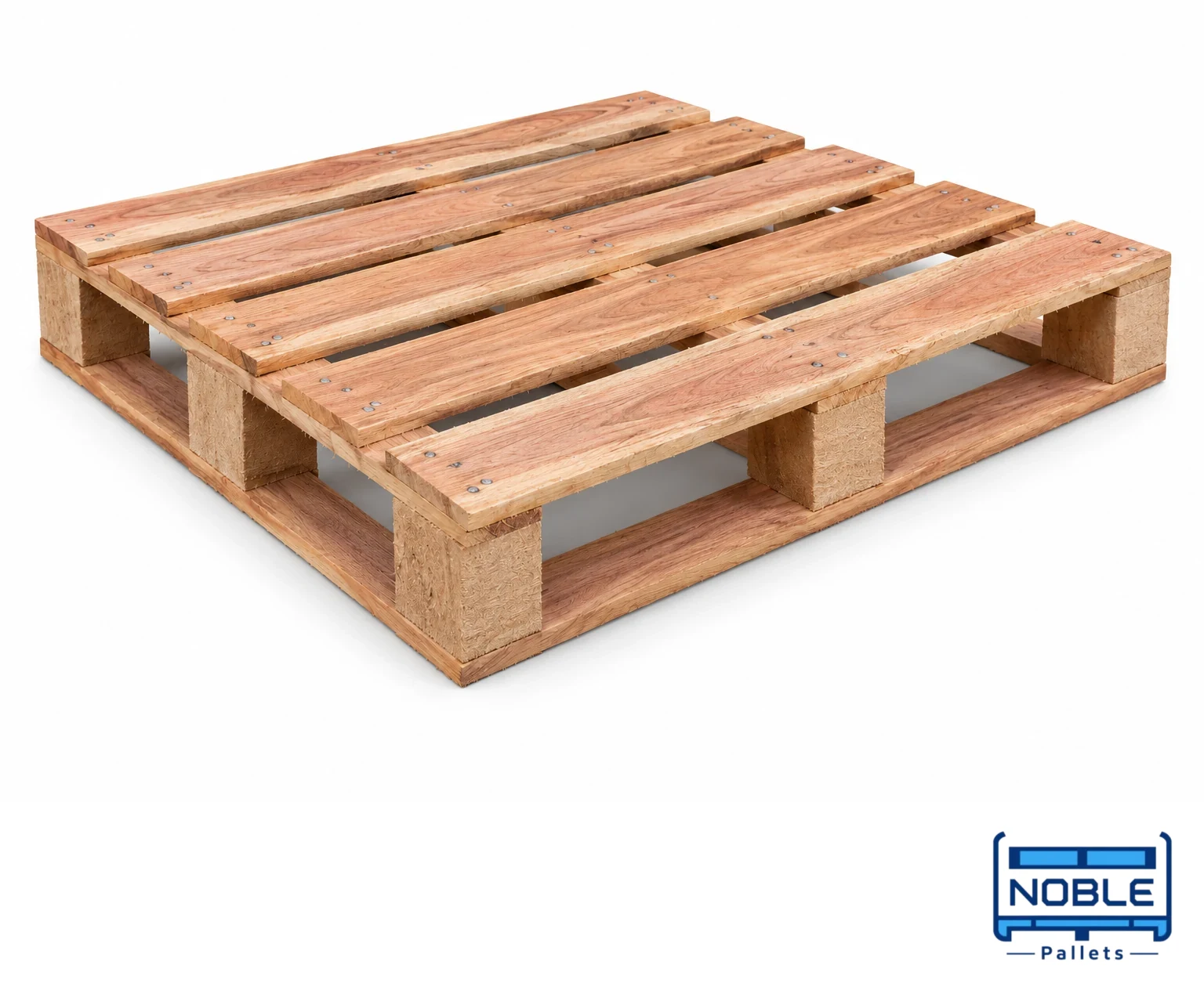 Representative safeeda / eucalyptus wooden pallet with distinctive timber grain on a white background. Noble Pallets & Packaging, Pakistan.