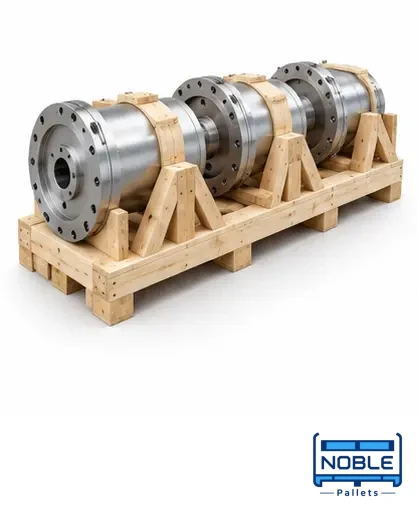 Industrial components supported and secured on a timber skid. Noble Pallets & Packaging, Pakistan.