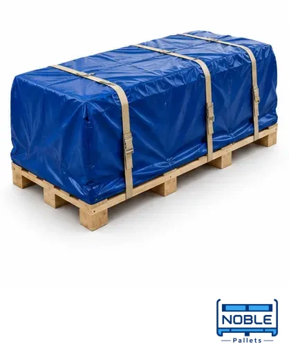 Cargo covered with a blue protective wrap and secured to a timber base. Noble Pallets & Packaging, Pakistan.